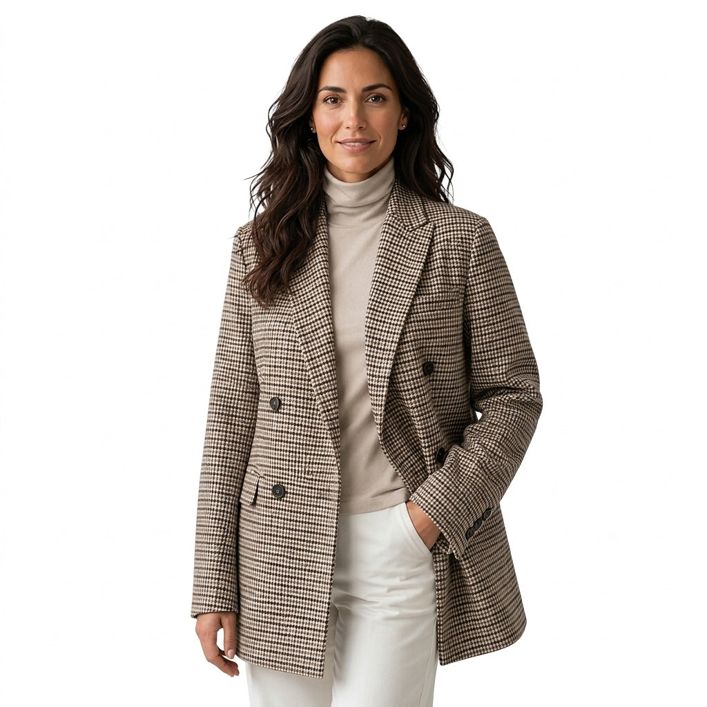 Damska marynarka oversize w wzór pepitki-Blazer for women-Olave
