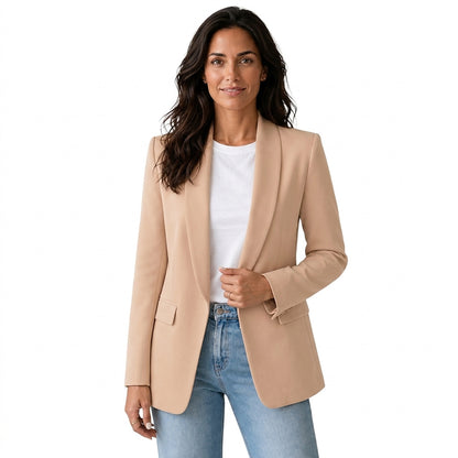 Damska marynarka z otwartym przodem i kieszeniami z patkami-Blazer for women-Olave
