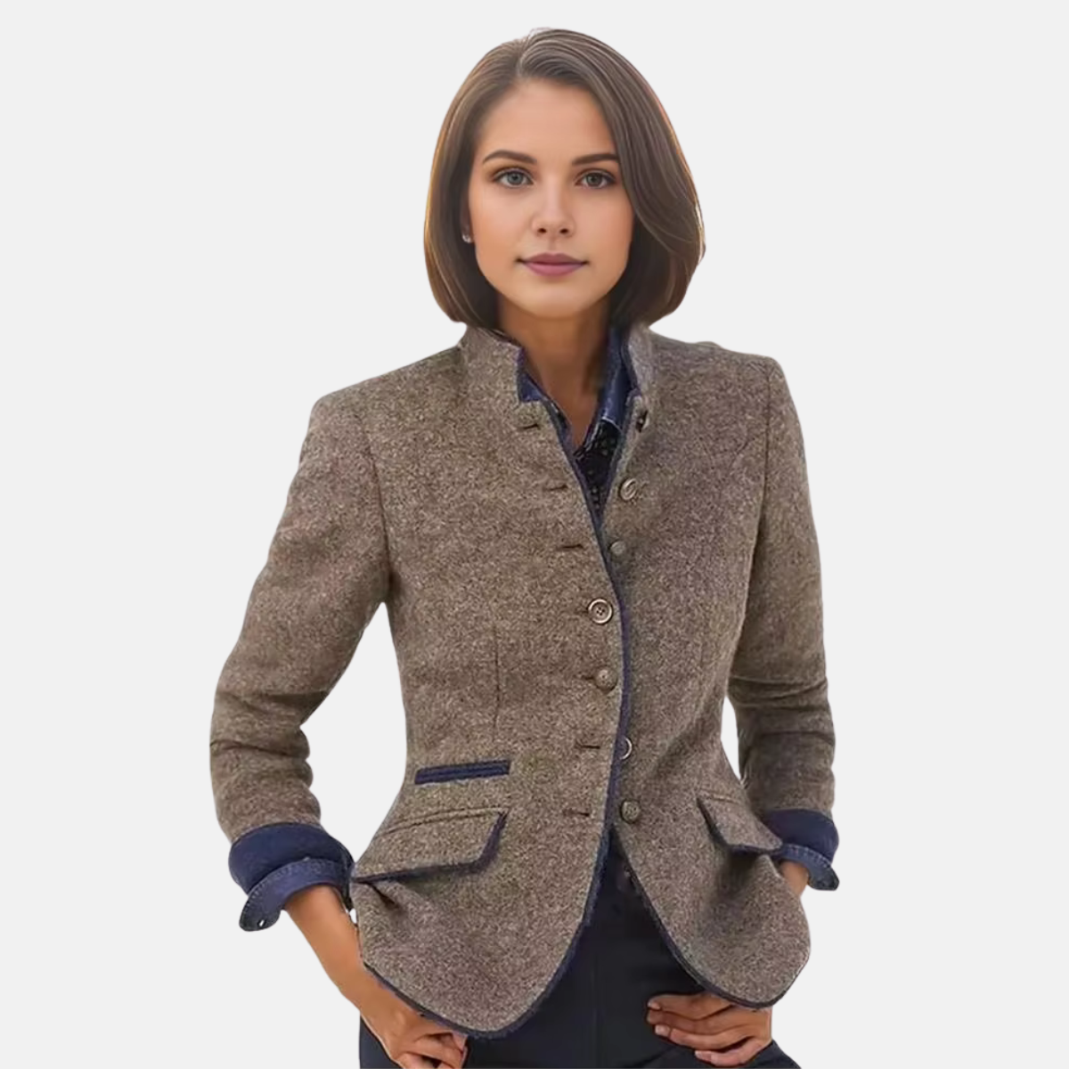 Damska marynarka z tweedu ze stójką-Blazer for women-Olave