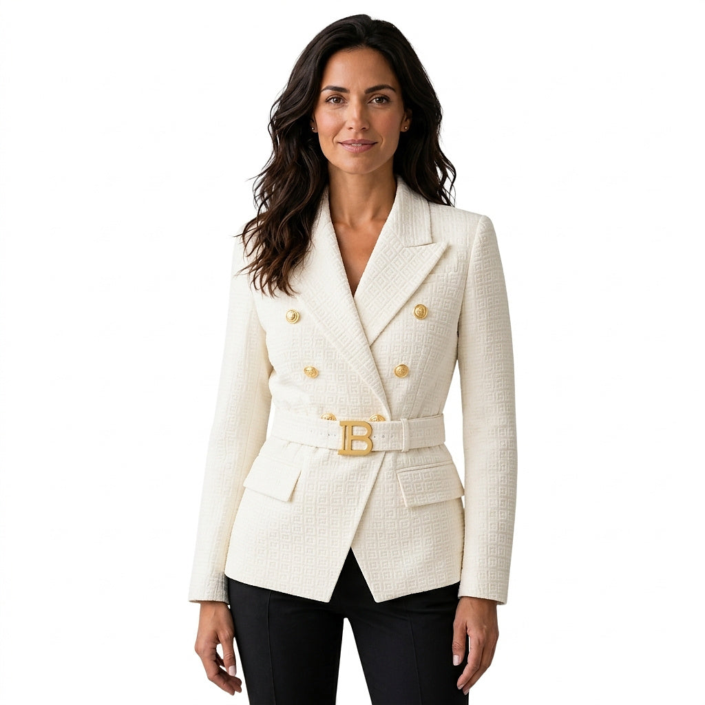Damska marynarka żakardowa z paskiem-Blazer for women-Olave