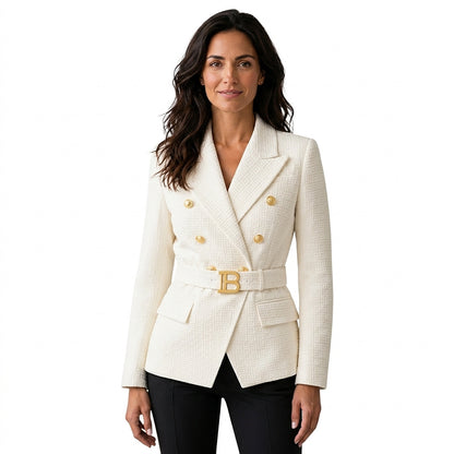 Damska marynarka żakardowa z paskiem-Blazer for women-Olave
