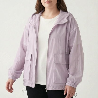 Damska sportowa kurtka z kapturem i zamkiem błyskawicznym-Jacket for women-Olave