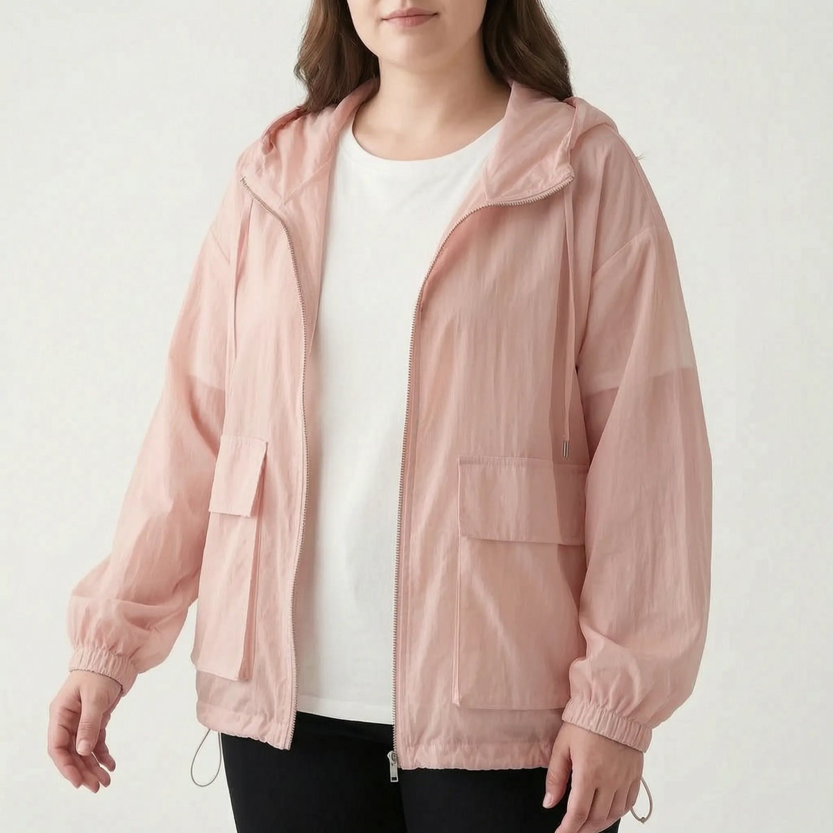 Damska sportowa kurtka z kapturem i zamkiem błyskawicznym-Jacket for women-Olave