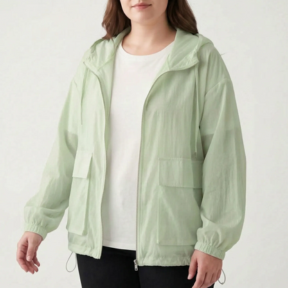 Damska sportowa kurtka z kapturem i zamkiem błyskawicznym-Jacket for women-Olave