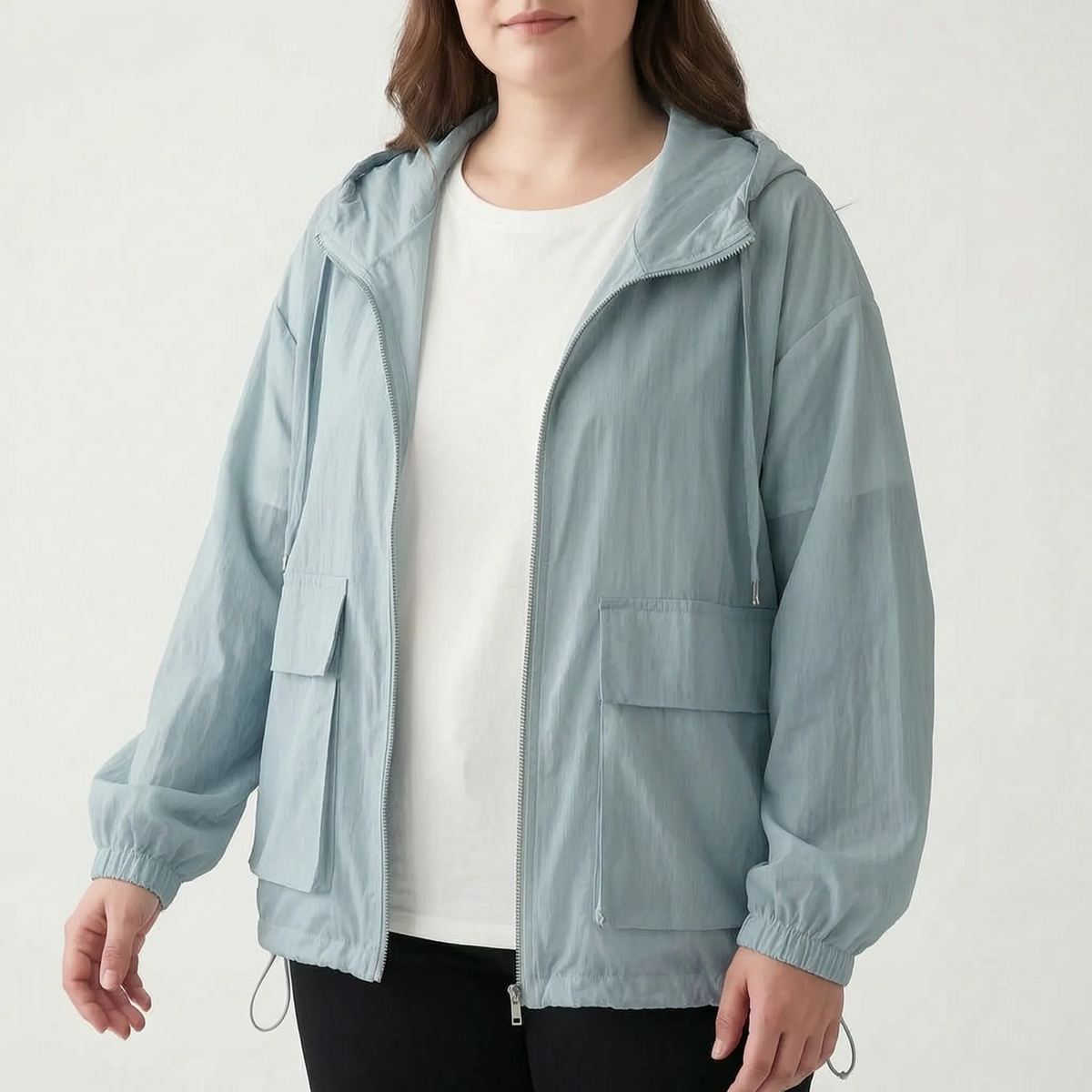 Damska sportowa kurtka z kapturem i zamkiem błyskawicznym-Jacket for women-Olave