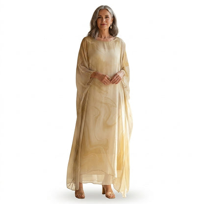 Damska sukienka maxi typu kaftan w marmurowy wzór-Maxi Dress-Olave