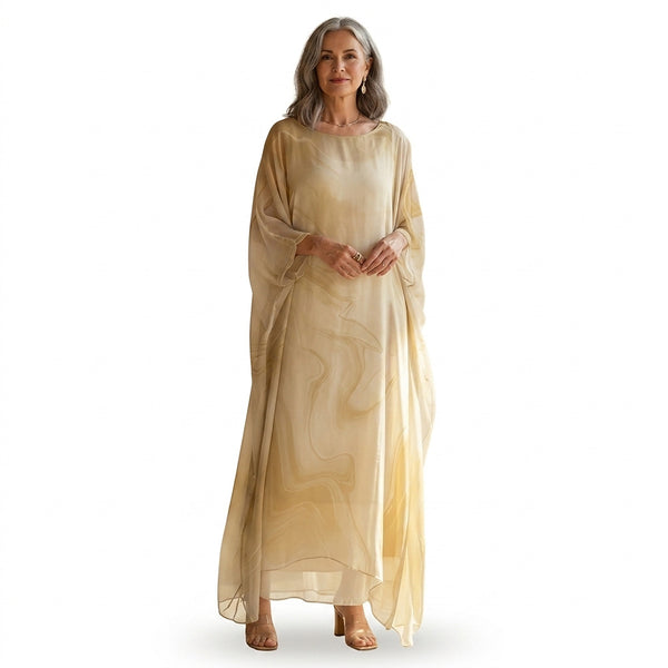 Damska sukienka maxi typu kaftan w marmurowy wzór-Maxi Dress-Olave