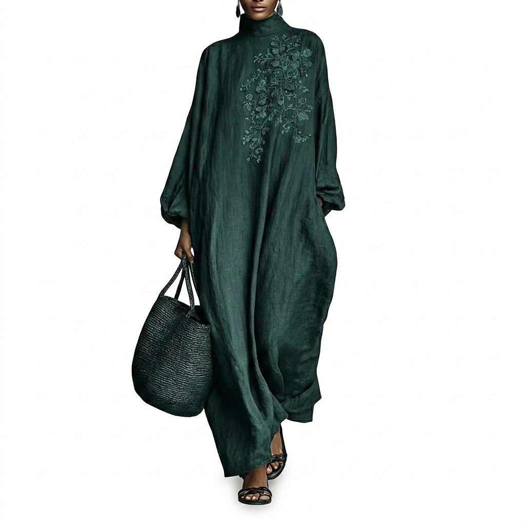 Damska sukienka maxi z haftowanym golfem-Maxi Dress-Olave