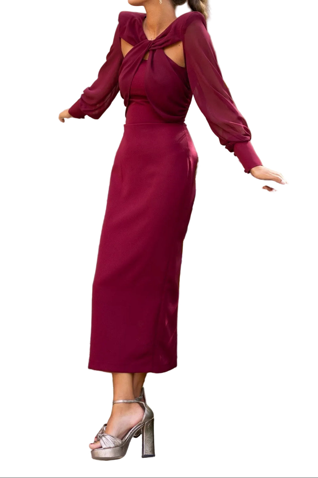 Damska sukienka midi ze skręcanym dekoltem-Midi Dress-Olave