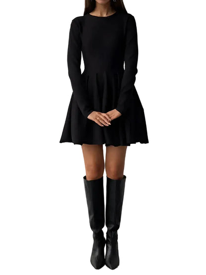 Damska Sukienka Mini z długim rękawem i okrągłym dekoltem-Mini Dress-Olave