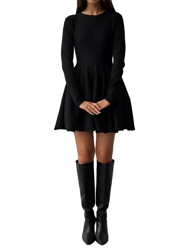 Damska Sukienka Mini z długim rękawem i okrągłym dekoltem-Mini Dress-Olave