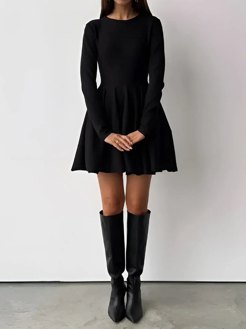 Damska Sukienka Mini z długim rękawem i okrągłym dekoltem-Mini Dress-Olave