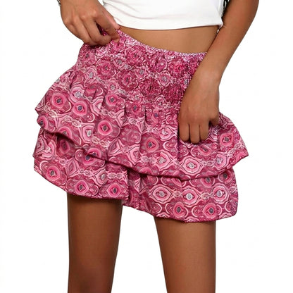 Damska warstwowa mini spódniczka z elastycznym pasem i wzorem-Skirt for women-Olave