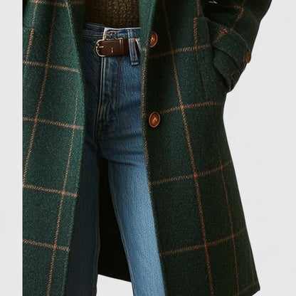 Damski długi płaszcz w kratę-Coats for women-Olave