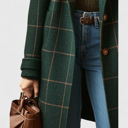 Damski długi płaszcz w kratę-Coats for women-Olave
