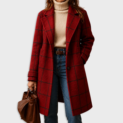 Damski długi płaszcz w kratę-Coats for women-Olave