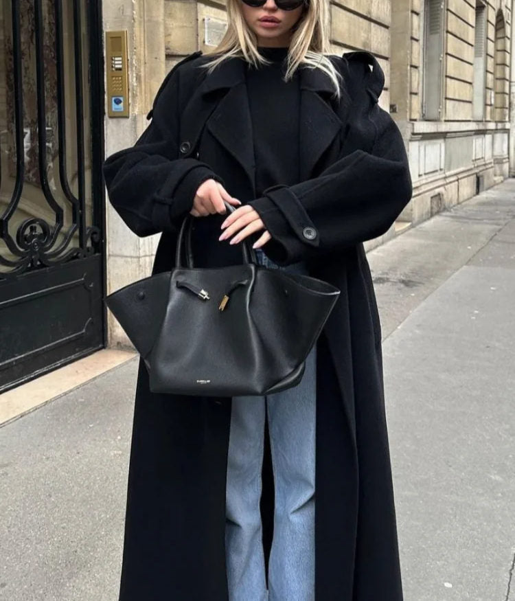Damski długi trencz z paskami przy mankietach-Coats for women-Olave