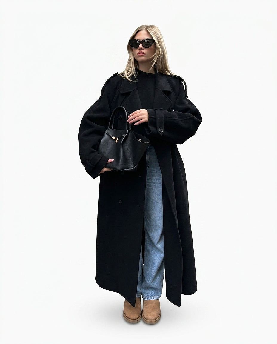 Damski długi trencz z paskami przy mankietach-Coats for women-Olave