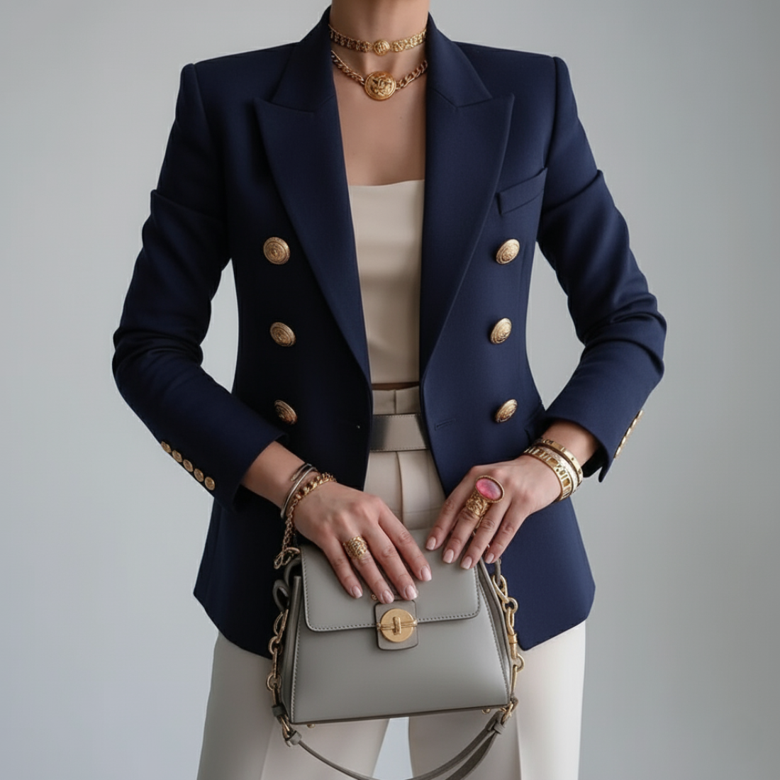 Damski dopasowany żakiet ze złotymi guzikami-Blazer for women-Olave