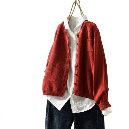Damski kardigan dzianinowy oversize zapinany na guziki-Cardigan for women-Olave