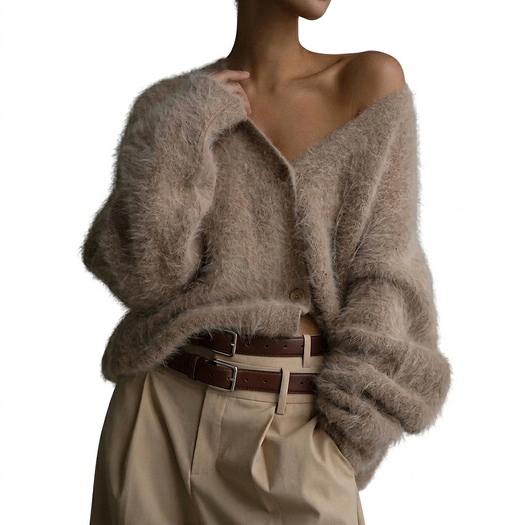Damski kardigan z dekoltem w serek i zapięciem na guziki-Jacket for women-Olave