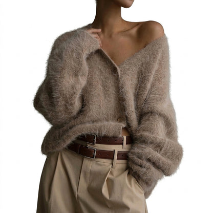 Damski kardigan z dekoltem w serek i zapięciem na guziki-Jacket for women-Olave