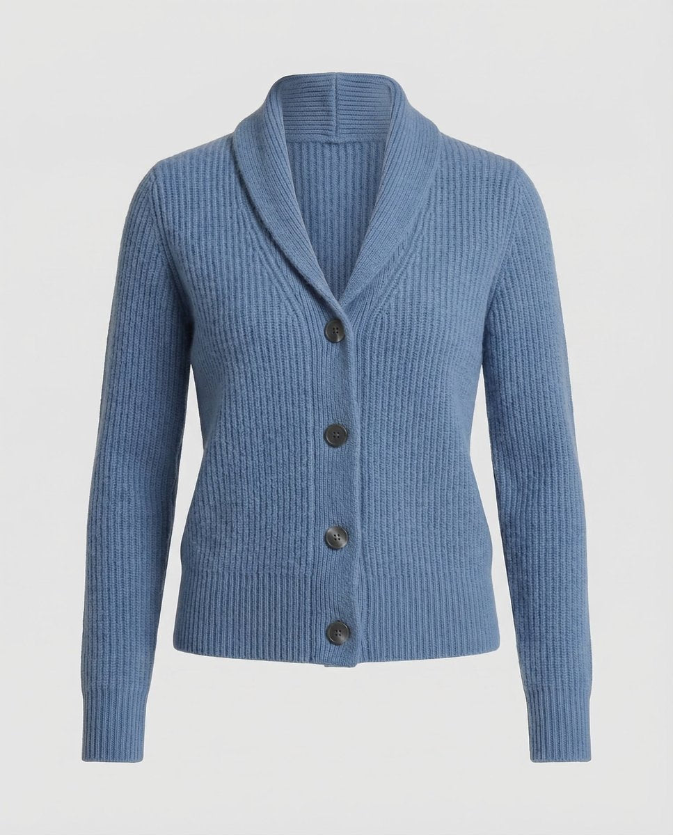 Damski kardigan z dzianiny prążkowanej z szalowym kołnierzem-Cardigan for women-Olave