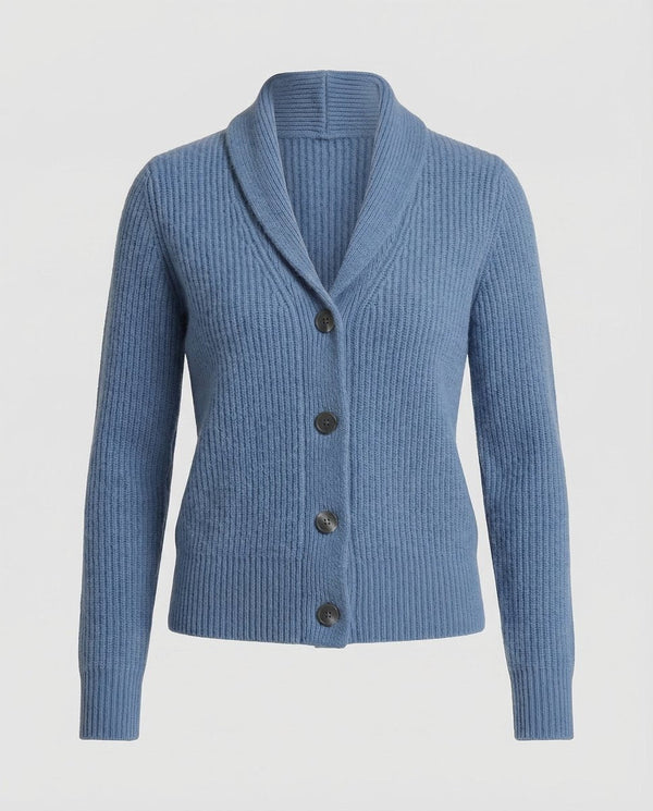 Damski kardigan z dzianiny prążkowanej z szalowym kołnierzem-Cardigan for women-Olave