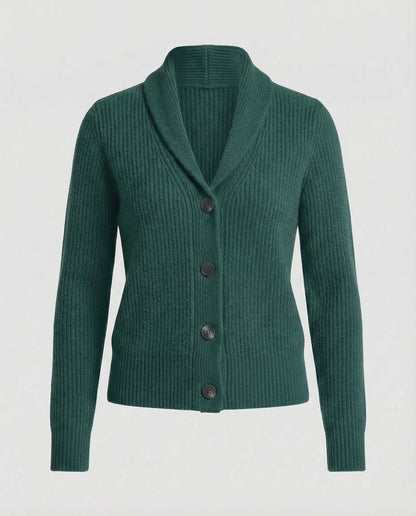 Damski kardigan z dzianiny prążkowanej z szalowym kołnierzem-Cardigan for women-Olave