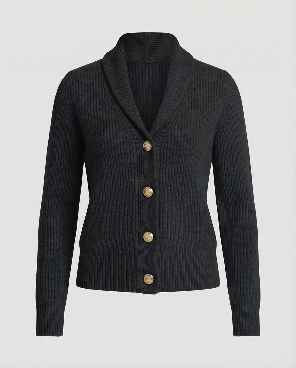 Damski kardigan z dzianiny prążkowanej z szalowym kołnierzem-Cardigan for women-Olave