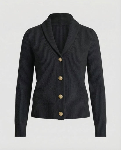 Damski kardigan z dzianiny prążkowanej z szalowym kołnierzem-Cardigan for women-Olave