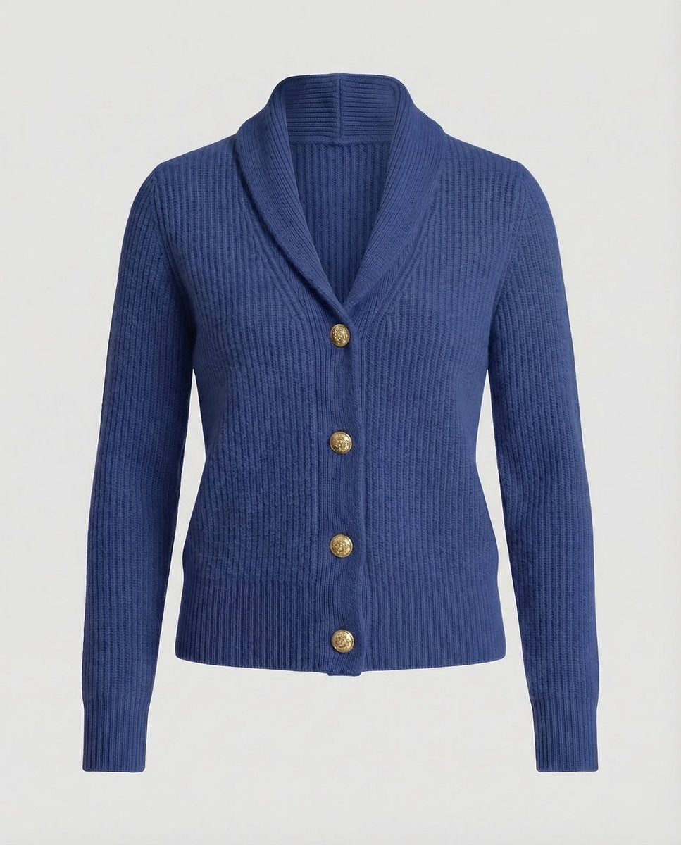 Damski kardigan z dzianiny prążkowanej z szalowym kołnierzem-Cardigan for women-Olave
