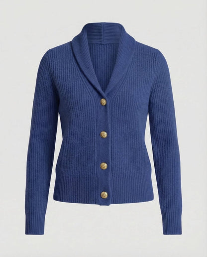 Damski kardigan z dzianiny prążkowanej z szalowym kołnierzem-Cardigan for women-Olave
