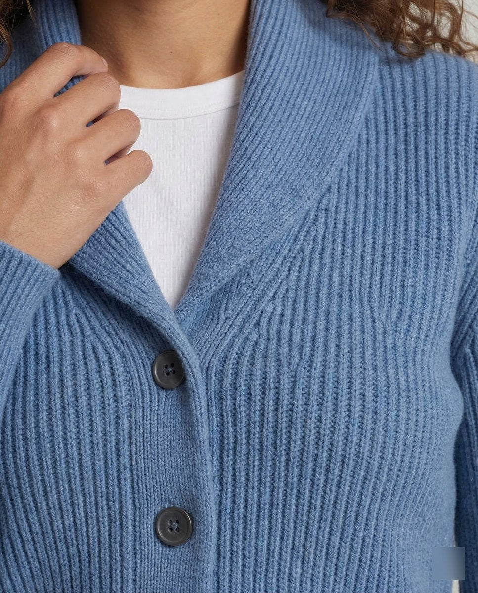 Damski kardigan z dzianiny prążkowanej z szalowym kołnierzem-Cardigan for women-Olave