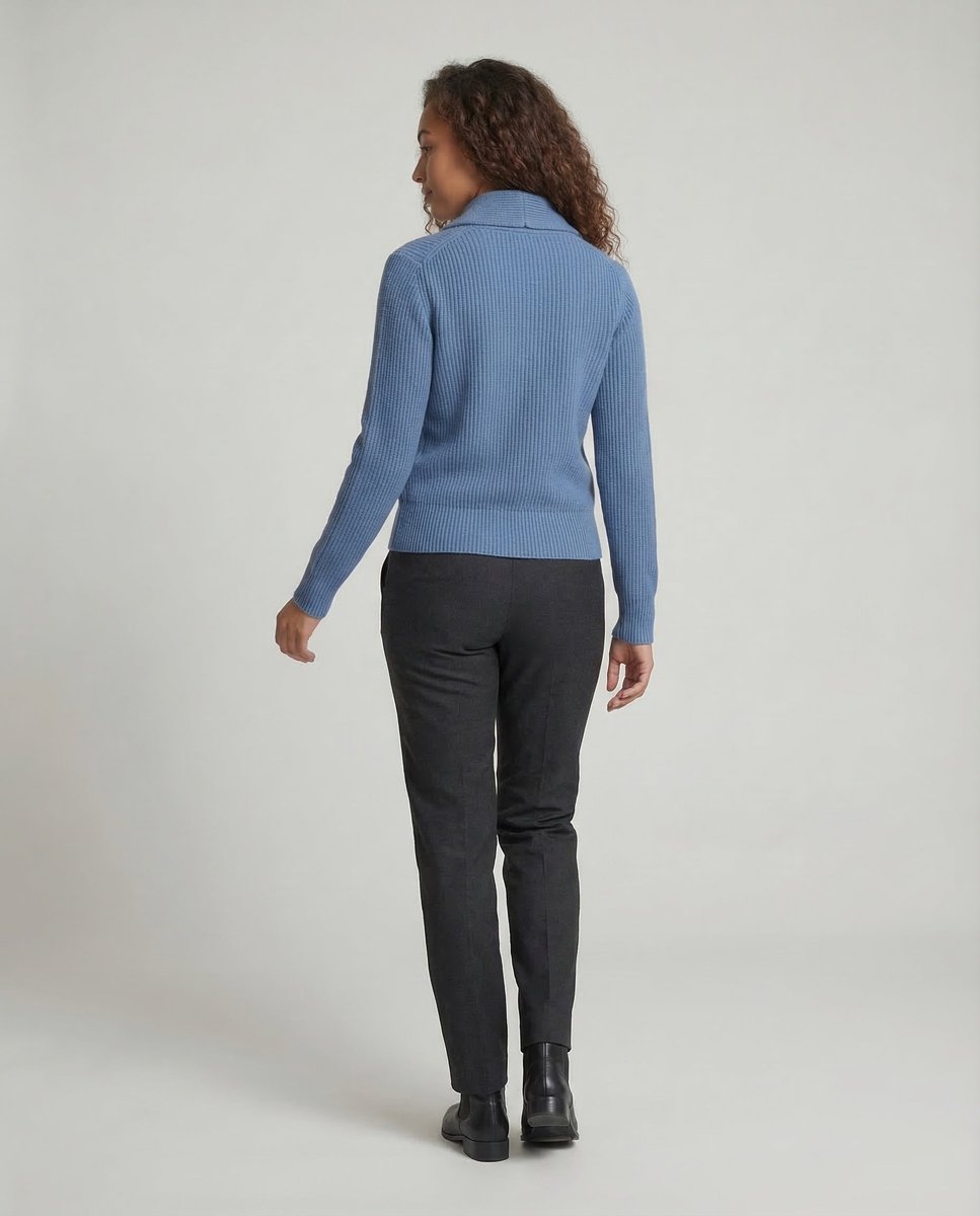Damski kardigan z dzianiny prążkowanej z szalowym kołnierzem-Cardigan for women-Olave