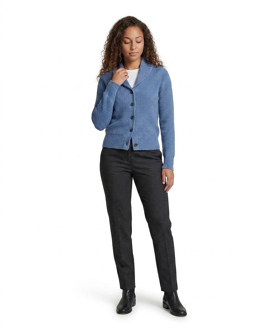 Damski kardigan z dzianiny prążkowanej z szalowym kołnierzem-Cardigan for women-Olave