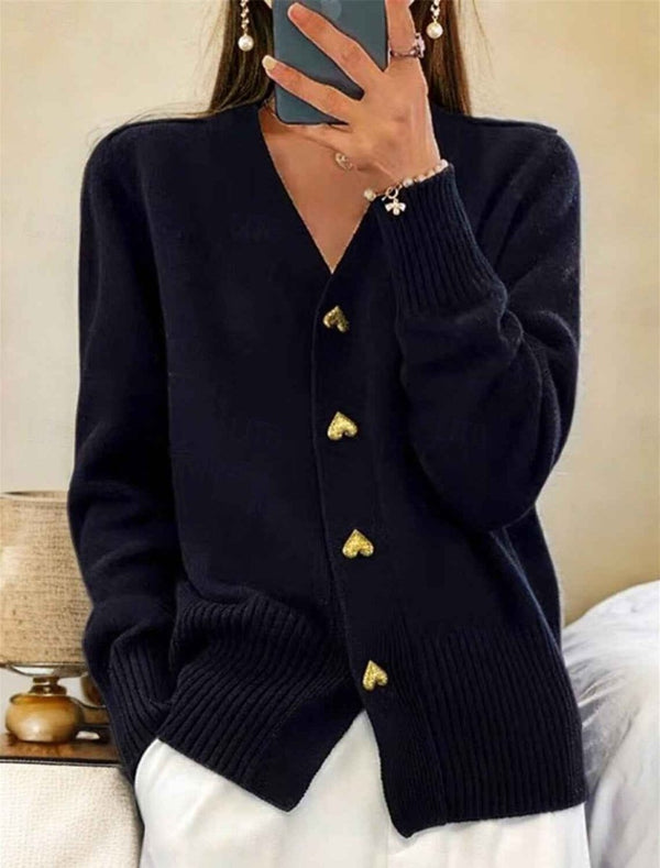 Damski kardigan z dzianiny z dekoltem w serek i guzikami w kształcie serc-Cardigan for women-Olave