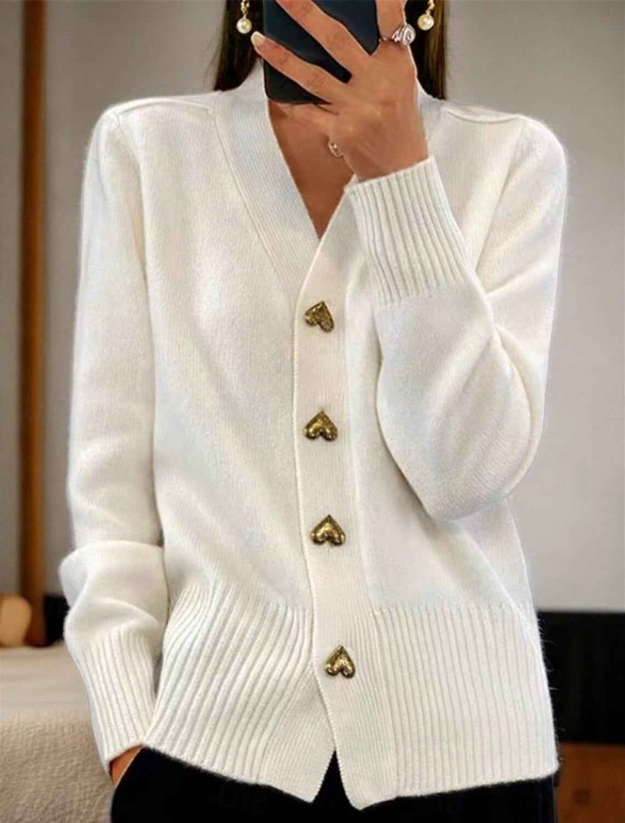 Damski kardigan z dzianiny z dekoltem w serek i guzikami w kształcie serc-Cardigan for women-Olave