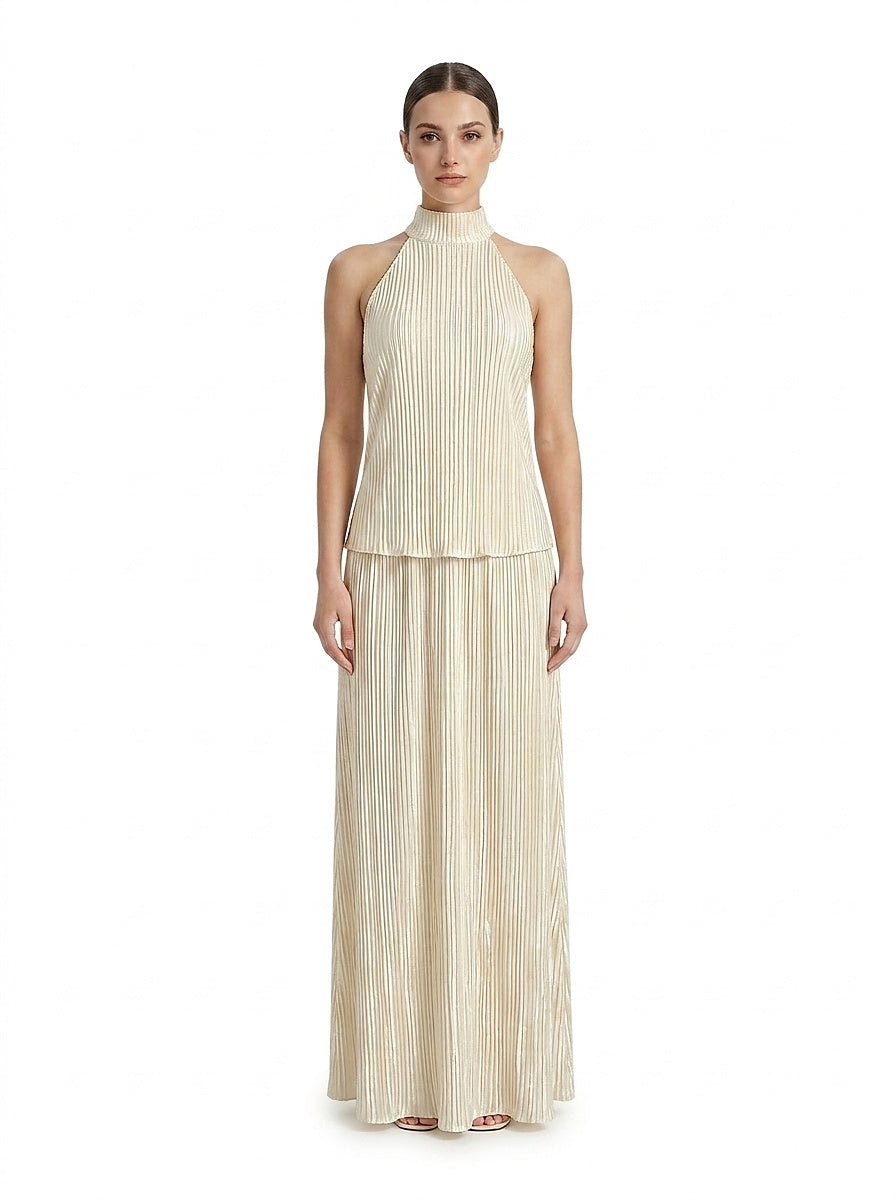 Damski komplet: plisowany top typu halter i spodnie z szerokimi nogawkami-Sets for women-Olave