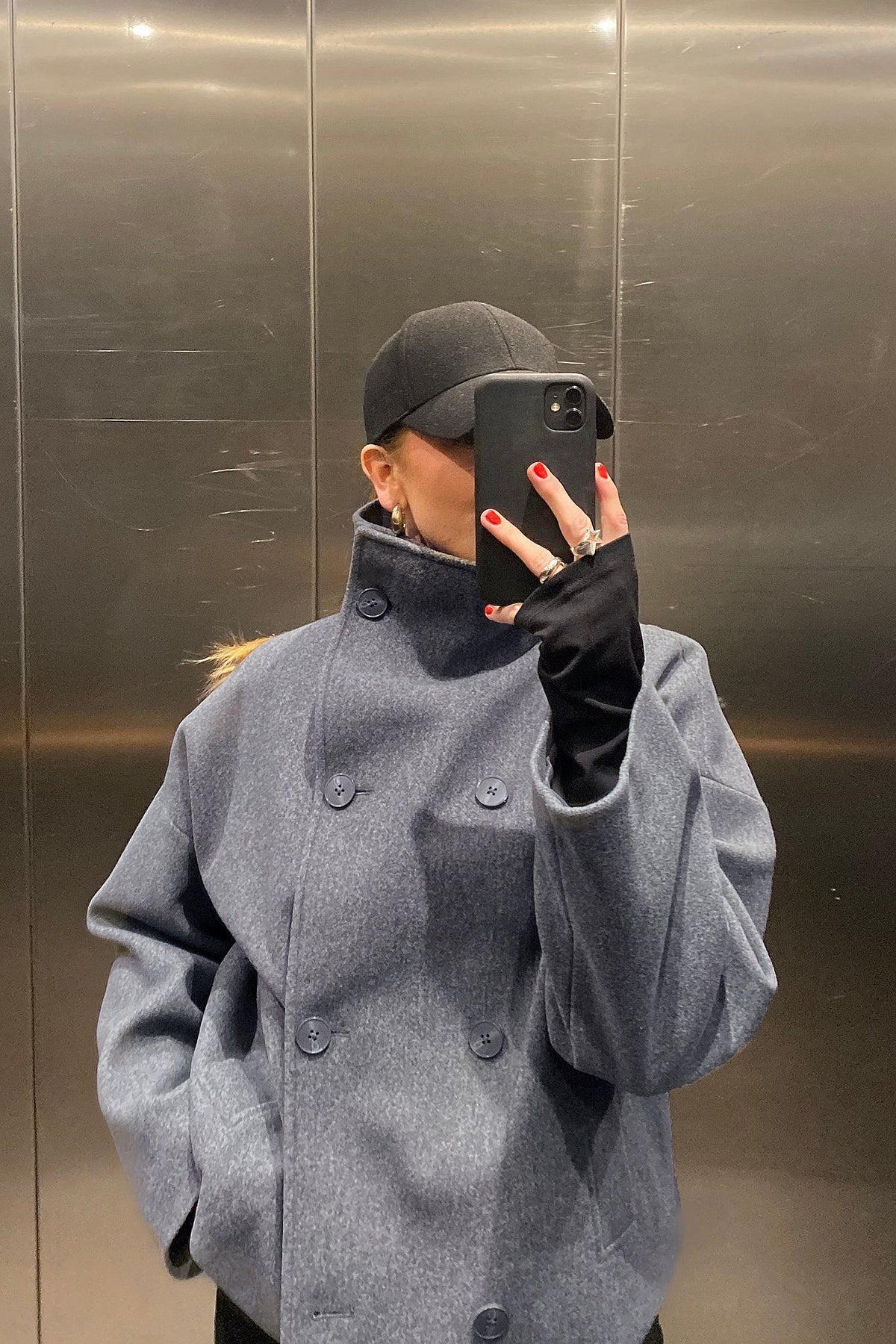 Damski krótki płaszcz typu pea coat z domieszką wełny-Coats for women-Olave