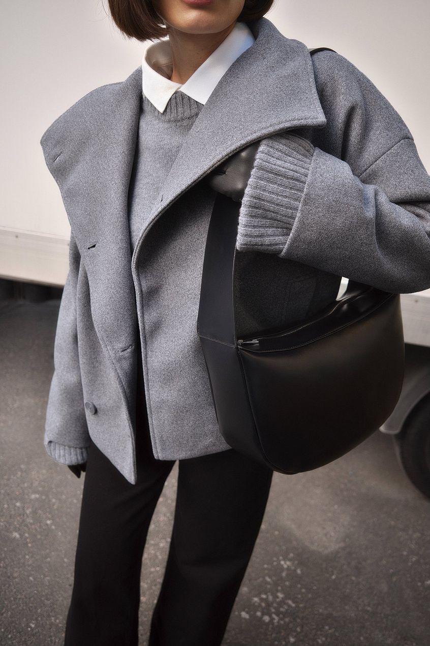Damski krótki płaszcz typu pea coat z domieszką wełny-Coats for women-Olave