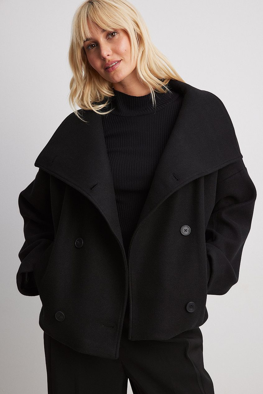 Damski krótki płaszcz typu pea coat z domieszką wełny-Coats for women-Olave