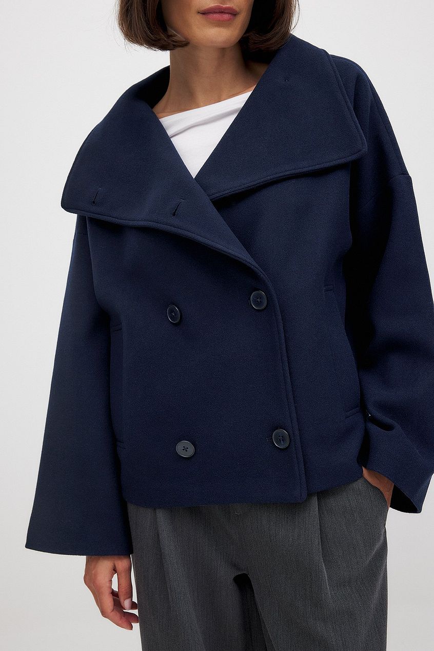 Damski krótki płaszcz typu pea coat z domieszką wełny-Coats for women-Olave