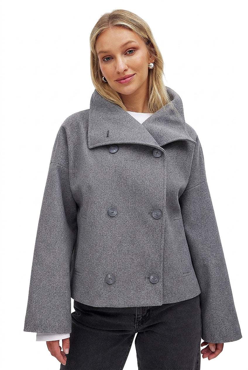 Damski krótki płaszcz typu pea coat z domieszką wełny-Coats for women-Olave
