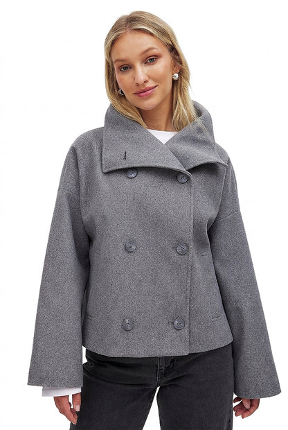 Damski krótki płaszcz typu pea coat z domieszką wełny-Coats for women-Olave