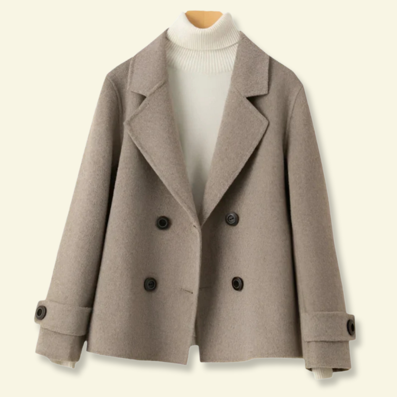 Damski krótki płaszcz z klapami i guzikami-Coats for women-Olave
