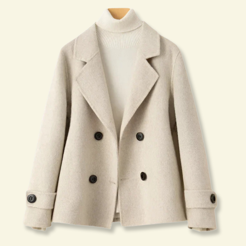 Damski krótki płaszcz z klapami i guzikami-Coats for women-Olave