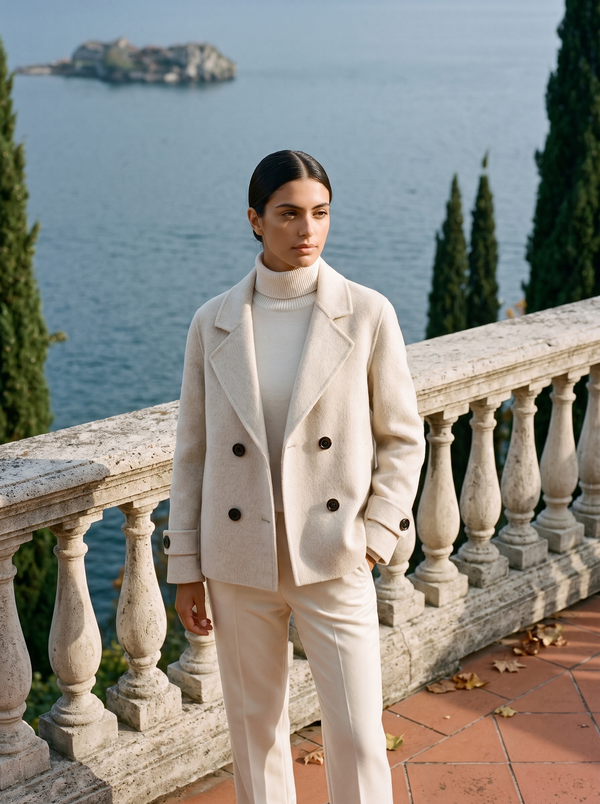 Damski krótki płaszcz z klapami i guzikami-Coats for women-Olave