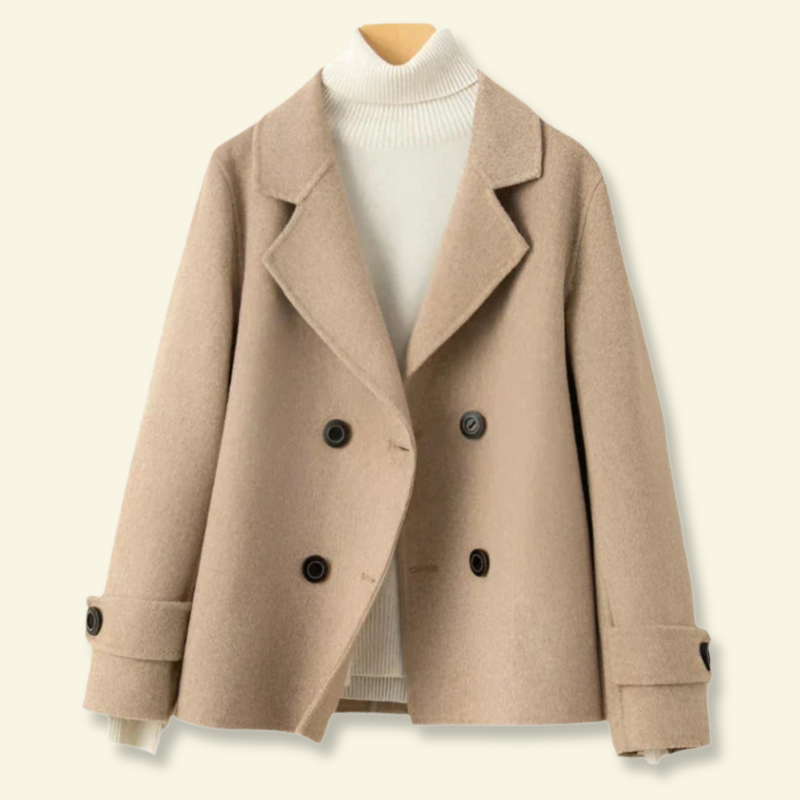 Damski krótki płaszcz z klapami i guzikami-Coats for women-Olave