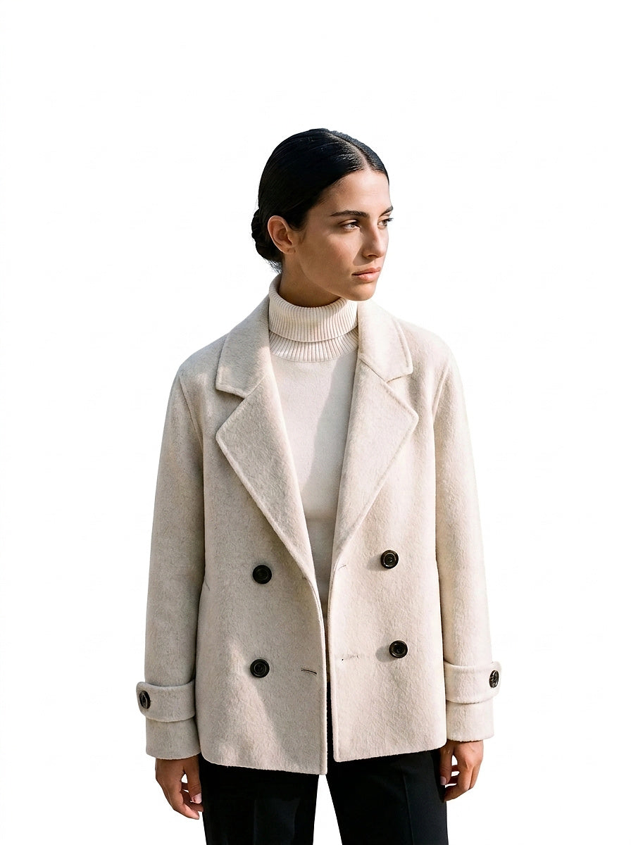 Damski krótki płaszcz z klapami i guzikami-Coats for women-Olave